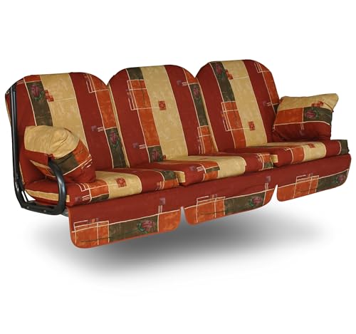 Angerer Hollywoodschaukel Auflage Deluxe passend für viele 3-Sitzer Hollywoodschaukeln - Schaukelauflage Made in Germany (Rot-Terracotta-Beige Gemustert)