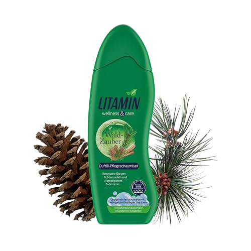 LITAMIN Waldzauber Duft-Pflegeschaumbad 750ml - mit ätherischen Ölen von Fichtennadeln und aromatischem Zedernholz reinigt sanft und enthält keine Mikroplastikpartikel, paraben- und silikonfrei