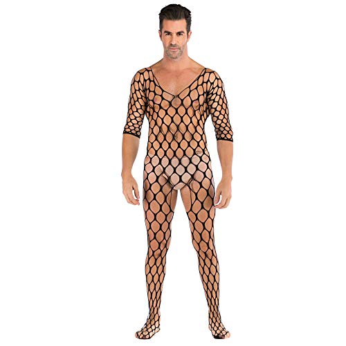 Czizitong Cosplay Männer Sex Ausschnitt Schwarz Jumpsuit Lange Ärmel Sexy Transparentes Mesh Mann Nachtwäsche Dessous