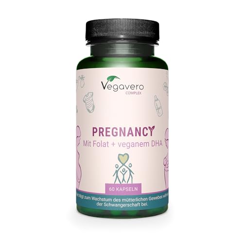 Pregnancy | 17 Nährstoffe mit DHA & Quatrefolic® Folsäure | Vegan | Schwangerschaft, Stillzeit & Kinderwunsch | Ohne Zusätze & Laborgeprüft | Deutsche Produktion von Vegavero®