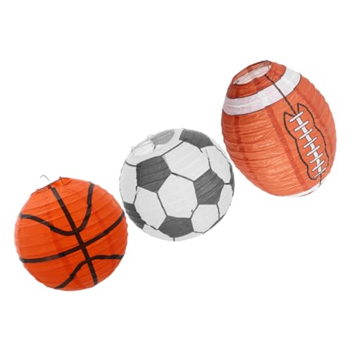 Abaodam 3 Stück Sportball-Papierlaterne Deckendekorationen für Fußball-Mottopartys Zubehör für Basketballpartys Fußball hängende Laternen Fußballlaternen Fußball-Mittelstücke Eisen