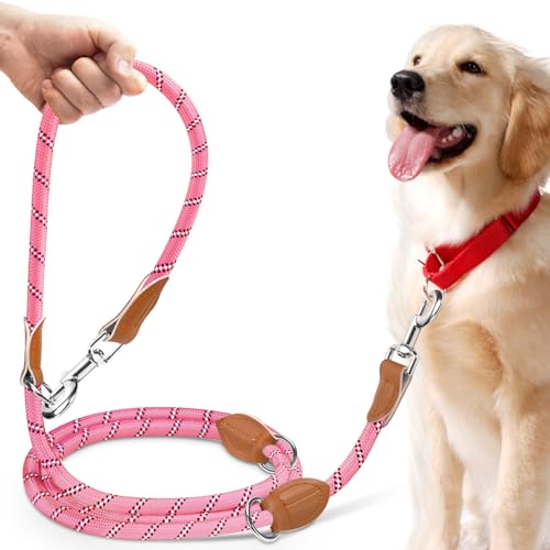 PETCOOZ Hundeleine 3 M Verstellbare Schleppleine für Mittel- & Großhunde(15-60kg), Reflektierende Freihandleine mit 2 Karabiner, Doppelleine aus Robustem Nylon, 200 kg Extreme Kraft