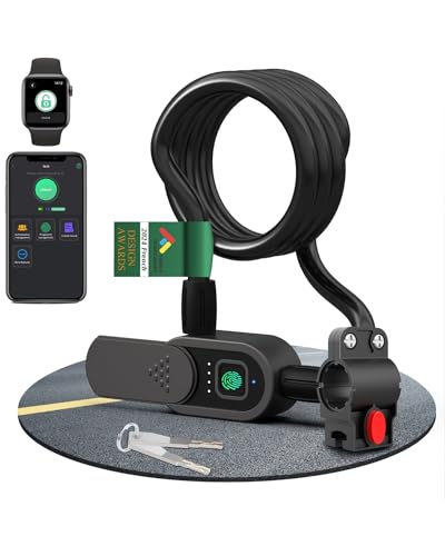 Fingerabdruck-Kabelschloss mit Schlüssel, eLinkSmart Wasserdichtes Fahrradschloss mit 150 cm langem Stahlkabel für Fahrrad, Roller, Motorrad, Tür, Zaun, Tor, Telefon, App und iOS, Uhr entsperren, USB