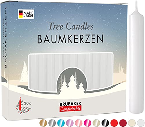 BRUBAKER 20er Pack Baumkerzen Wachs - Weihnachtskerzen Pyramidenkerzen Christbaumkerzen - Weiß