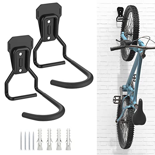 Housolution Fahrradhalterung, 2 Stück Fahrrad Wandhalterung L Förmig Fahrradaufhängung Platzsparend Hängen Fahrradständer Vertikal Fahrradhaken mit EVA Gummi für Garage Fahrradgeschäfte, Schwarz