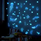 Ozean Meerestiere Leuchtender Wandaufkleber, Meerestiere Leuchtaufkleber Wandtattoo Unterwasserwelt, Leuchtsticker Kinderzimmer, Leuchtende Wandsticker, Ozean Fluoreszierend Wandaufkleber Leuchtend