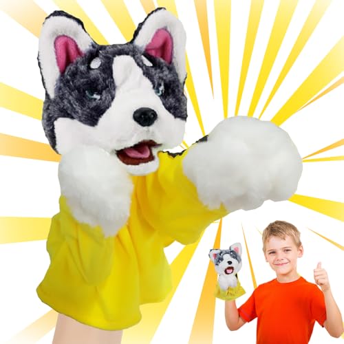 HBSFBH Husky Plush Hand Puppets, Husky Handpuppen Spielzeug, Kung Fu Husky Dog Toy, Dog Boxing Hand Puppet Toy, Handpuppen-Plüschspielzeug für Rollenspiele und Geschichtenerzählen