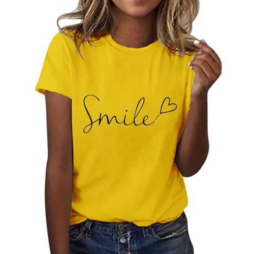 Shobdw Shirt Damen Damen Shirt Kurzarm Sommer Tshirt Damen Sport Tshirt Damen Tshirt Damen Baumwolle Shirt Damen Kurzarm T-Shirts Damen Damen Shirts Damen Sport Oberteil Gelb S