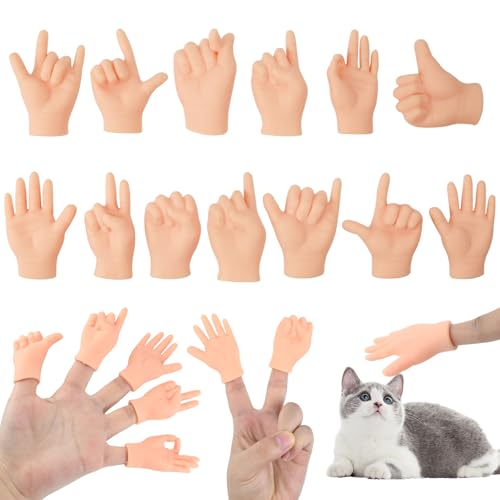 13Stks Lustige Kleine Hände Finger Requisiten, Interaktives Winzige Hände Fingerpuppen, Mini Gummihände Als Scherzspielzeug, Miniatur Linke und Rechte Tiny Hands für Katzen Haustiere Spielparty