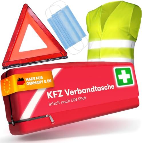 Kfz Kombitasche nach aktueller Norm 2025 DIN 13164 (StVO konform) - Inkl. Warndreieck, Warnweste - Verbandskasten Auto Warndreieck Kfz Verbandskasten Erste Hilfe Set Auto Verbandskasten 2025