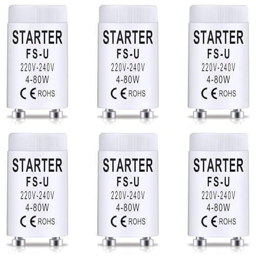 LbsAMP 6 Stück Starter FS-U 4-80W 220-240V Leuchtstoffröhren Neonröhre Starter Langes Leben Starter Einzelschaltung von Leuchtstoffröhren für Leuchtstofflampen Aquarien-UVC-Lichter Neonlichter
