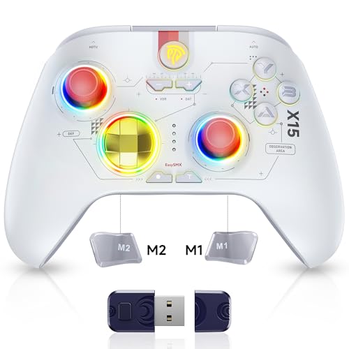 EasySMX X15 Controller PC, PC Controller Wireless mit 7 RGB Licht, Gaming Controller PC mit Hall Joystick&Trigger, Bluetooth Controller Kompatibel mit PC/Switch/Handy/Tablet-Weiß