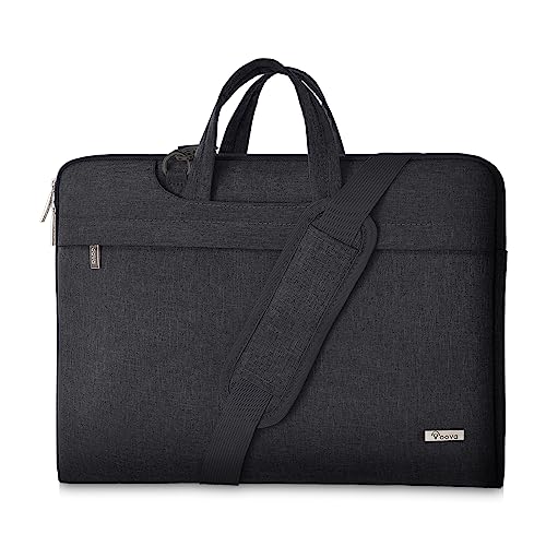 Voova Laptoptasche Tasche 15 15,6 16 Zoll Notebook Schultertasche Umhängetasche Tragetasche Notebooktasche leicht mit Versteckbarer Griff für Laptop 15.6 Schwarz