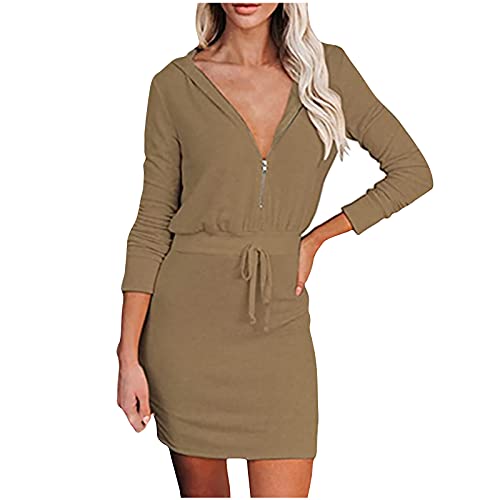 Langärmeliges Damenkleid, Übergröße, lässig, Herbst, Sommerkleid, lockeres Ausgehen, Swing-Kleid, khaki, XL