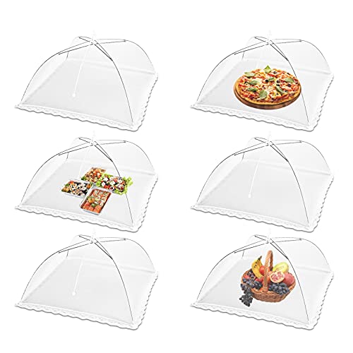 Jsdoin Mesh-Material Fliegenhaube，6 Pack Faltbare Obstkorb mit Fliegenschutz Abdeckhauben für Lebensmittel nsekten essen obstnetz（44x44x30 cm, Weiß）