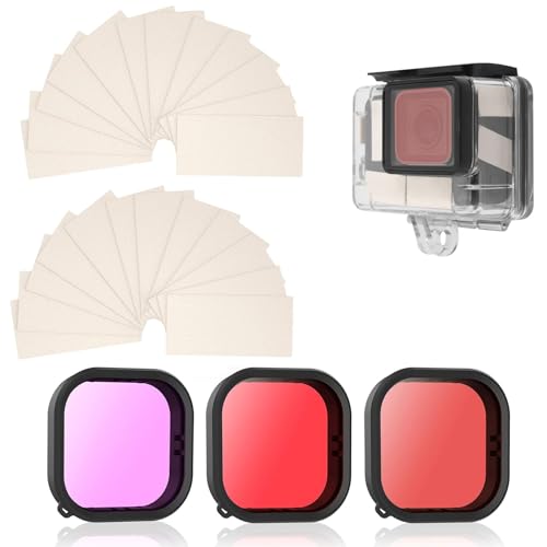 PIMXL GoPro Wasserdichtes Set, rot-violett-rosa Filter for GoPro mit 24 Anti-Beschlag-Einsätze, Action Kamera Zubehör für Go pro Hero 12/Hero 11/ Hero 10/ Hero 9 Black