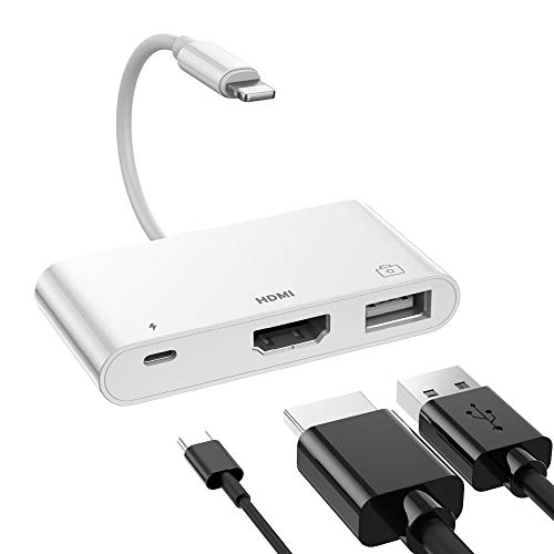 AGEEMY Lightning HDMI Adapter für iPhone OTG Adapter, HDMI Digital AV Adapter Kompatibel mit iPhone USB Kamera Adapter 3 in 1, HDMI Phone USB Adapter Kompatibel mit iPhone 14/13/12/11/XS/XR/X/8/7/6