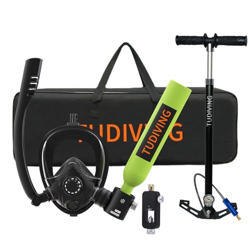 TUDIVING-0,5 l tragbares Tauchflaschenset, Mini-Sauerstoffflasche mit Vollgesichts-Schnorchelmaske, Reise-LANG-Tanks für Tauchrettung/Bootsreinigung(S200Plus Green-A1)