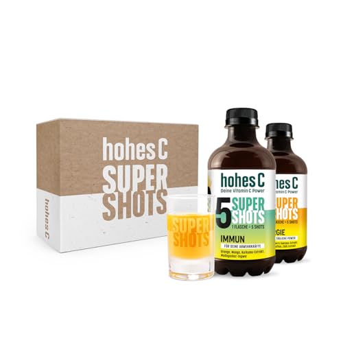 hohes C Super Shots Geschenkset: 1x Immun 330ml + 1x Energie 330ml + Shotglas, Orange, Mango, Ingwer, Cranberry, Guarana, Chili