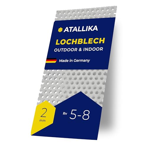 ATALLIKA Lochblech Aluminium Rv 5-8 [500x500 mm] - 2mm dickes Alu-Blech mit Rundlochung 5mm/8mm [wetterfest für Outdoor & Indoor] - präziser Zuschnitt aus Deutschland