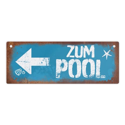 Zum Pool Pfeil links Metallschild in Rostoptik schönes Blechschild für den Pool als besondere Pooldekoration oder Geschenk für Poolbesitzer um die Richtung anzuzeigen