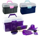PFIFF 100576 Putzkiste mit Inhalt, Kinderputzbox, 6-teiliges Putzzeug für Kinder, Pferdepflege, Lila