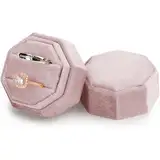 JJiaoLinin Ringbox Hochzeit aus Samt, 2 Slot Ringkästchen, Elegante Schmuckschatullen Mit Abnehmbarem Deckel, für Hochzeit,Vorschlag,Valentinstag, Einkaufszentrum Zähler Schmuck Display(Rosa)
