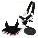 Hobby Horse Zubehör-Set für Hobby Horse, schwarz, mit Führstrick und Insektenmütze, Schwarz und Rosa, für Hobby Horse, Größe A4 und A3