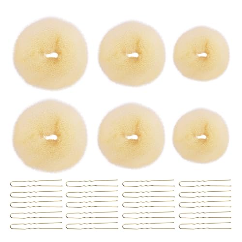 26 Stück Hair Bun Maker Set, 6 Stück Haarschmuck Knotenkissen mit 20 Stück U Form Haarnadeln Duttkissen Zubehör für Frauen Mädchen(Beige,Gold)