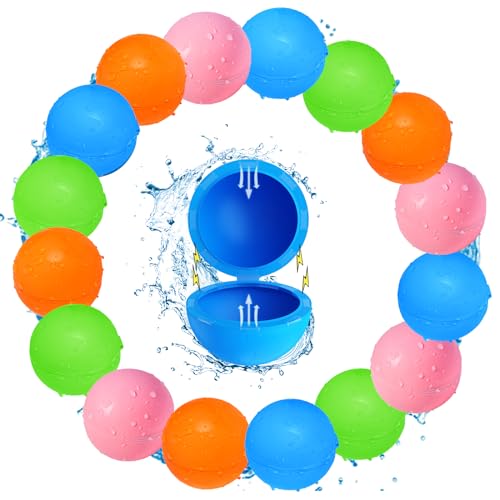 SOPPYCID 16 Stück wiederverwendbare Wasserballons, Sommer-Spielzeug, Outdoor-Aktivitäten, Pool-Strand-Spielzeug für Kinder im Alter von 3-12 Jahren