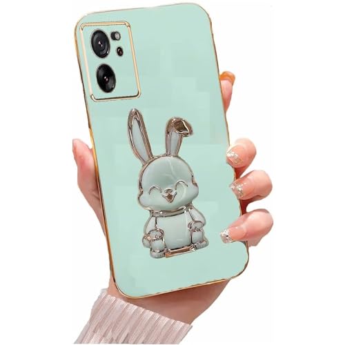 Miagon Kaninchen Ständer Hülle für Xiaomi 13T,Cute Mädchen Dünn Galvanisierte Schutzhülle Weiches Case Bumper mit Hase Skalierbar Halter Kickständer