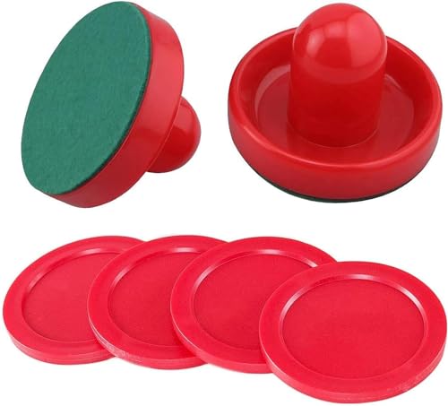 Air Hockey Pushers, 2 Stück 76mm Air Hockey Tisch Filzschieber mit 4 Stück Roten Pucks für Tabellen Spiel