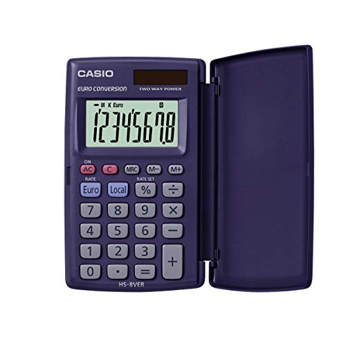 CASIO Taschenrechner HS-8VER, 8-stellig, Währungsumrechnung, Schutzklappe, Tausenderunterteilung, Solar-/Batteriebetrieb