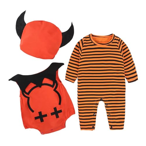 Babykleidung kostüme Halloween Kinder Body Hut Anzug Performance Kostüm Babygewand Halloween Karneval Kostüm Cosplay Set für Kinder (Orange, 12-18 Months)