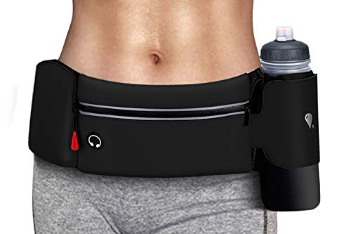 Sport Bauchtasche Gürteltasche mit Faltbarem Flaschenhalter (Flaschen nicht im Lieferumfang enthalten), Laufgürtel Trinkgürtel Hüfttasche Lauftasche Handyhalterung Joggen Handy für Damen und Herren