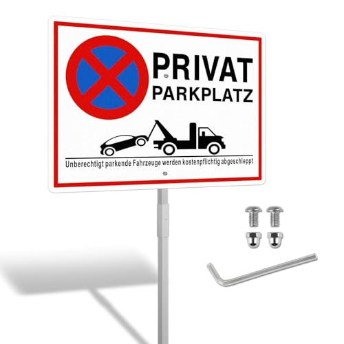 SINMAO XL Privatparkplatz Schild mit Pfosten Metall 25x35cm Aluminium Reflektierend für Parkverbot mit Montagezubehör