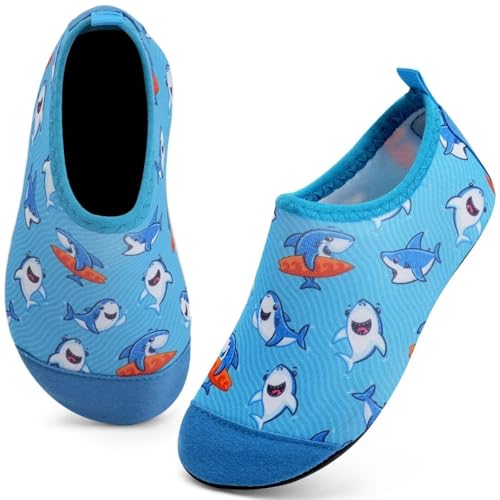 IceUnicorn Badeschuhe Kinder Schwimmschuhe Jungen Mädchen Strandschuhe Baby Aquaschuhe Barfußschuhe Kleinkind Wasserschuhe(Hai, 24/25 EU)