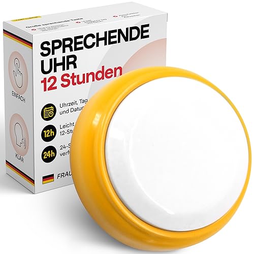 Sprechende Uhr 12-Stundenformat - Leichter zu verstehen - Sprachuhr für Ältere, Sehbehinderte, Blinde, Alzheimerpatienten - Wecker hoher Sichtbarkeit, Deutsche Stimme