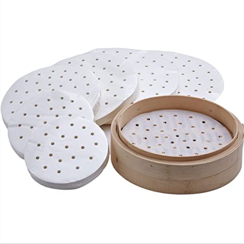 250 Stück Dim Sum Papier als Unterlage für Bambusdämpfer, Heißluftfritteuse, Dampfgarer Airfryer Liners, antihaftbeschichtet, rundes Backpapier Perforiertes Bambus Papier (9Zoll/22.9cm)