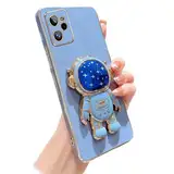 Miagon Blau Galaxie Astronaut Ständer Hülle für Realme C35,Cute Mädchen Dünn Galvanisierte Schutzhülle Weiches Case Bumper mit Astronaut Halter Kickständer