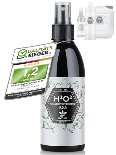 NEU| Wasserstoffperoxid 3,5% H2O2 |Strukturiertes, hexagonales Ur-Wasser (250)-5000 ML, food Grade | Hydrogen Peroxide für weißere Oberflächen | OPTI NATURE