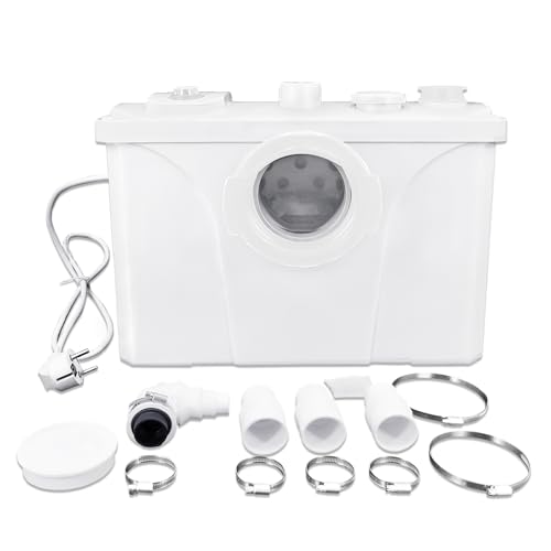 FIVMEN Hebeanlage 700W Sanitäre Abwasserpumpe 180L/min Kleinhebeanlage Schmutzwasser Fäkalienpumpe mit Aktivkohlefilter, Edelstahl Klingen & 3 Einlässen für Toilette, Waschbecken und Badewanne