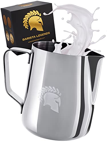 Barista Legends® Milchkännchen Edelstahl 600ml mit speziellem Latte Art Ausguss - Milchschaumkännchen Hochglanz Poliert - Barista Milchkanne Edelstahl - Barista Zubehör