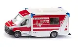 Siku 2115, Mercedes-Benz Sprinter Miesen Typ C Rettungswagen, 1:50, Metall/Kunststoff, Rot/Weiß, Abnehmbares Dach, Inkl. Trage und Spineboard