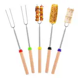 Giantreen 5 Stück Grillspieße Edelstahl, Teleskop Grillspieße Marshmallow Spieße Stöcke für Stockbrot Grillbesteck Set Grillspieße Lagerfeuer Grillspieße Stockbrot Spieße für Camping Grillparty