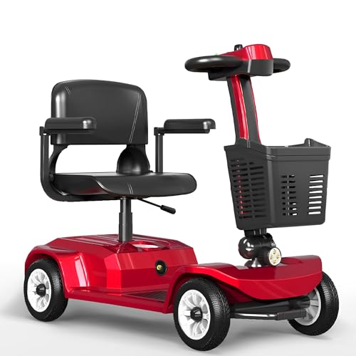 Elektromobil Klappbar für Senioren und Ältere, 6 km/h Tragfähigkeit 190Kg bis 20 KM, 4 Rad Mobilitätsroller mit Korb für All Gelände (Rot)