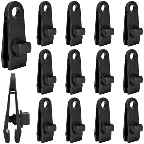CONJURAIDE 12 Stück Planenclips, Schwarz Planenbefestigung Planenspanner Tarp Planen Zeltplanen Clips Planenklammern Kunststoff Klammern Zeltleinenspanner Zeltspanner für Poolplane Banner Markisen