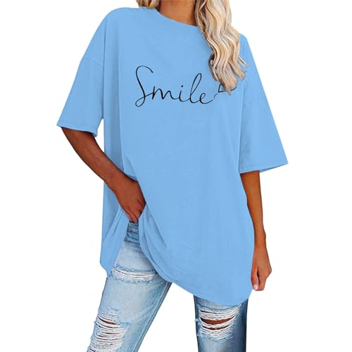 Kobilee Oversize Shirt Damen Sommer Elegant Tshirt Rundhals Große Größen T Shirt mit Druck Locker Oberteile Bedruckt Shirt 3/4 Arm Plus Size Damenmode Oversized Lässig Longshirt