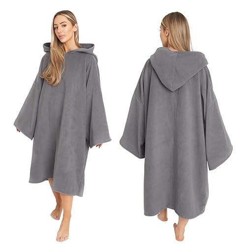 Brentfords Surf Poncho für Erwachsene, groß, zum Baden, Surfen, Strand, saugfähiges Mikrofaser-Wickelhandtuch, Schnell Trocknender - Badeponcho Damen Anthrazit