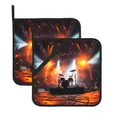 Rock Konzertbühne Topflappen Set 2 für Küche, waschbar, hitzebeständig, Topflappen, Hot Pads oder Küche Kochen Backen Mikrowelle BBQ